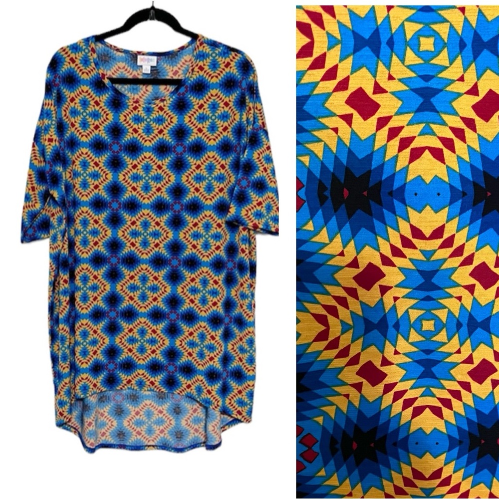 LuLaRoe Irma Tunic Bold Colorful Aztec Geometric Print